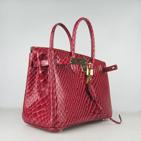 Replica Hermes Birkin 30CM Fish Veins Leather Bag Dark Red 6088 On Sale - Click Image to Close